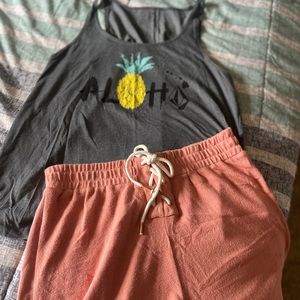 Grey volcom tank top/pink shorts